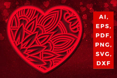 layered 3D Valentine Hearts design SVG, Layered Heart, 3D Heart, 3D Mandala, Heart Mandala, Valentine Card SVG, Papercut Heart, Valentine Mandala SVG MD JOYNAL ABDIN 
