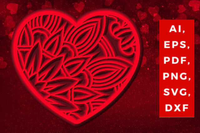 layered 3D Valentine Hearts design SVG, Layered Heart, 3D Heart, 3D Mandala, Heart Mandala, Valentine Card SVG, Papercut Heart, Valentine Mandala SVG MD JOYNAL ABDIN 
