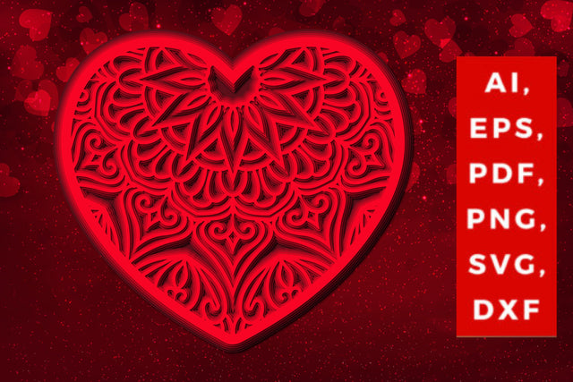 layered 3D Valentine Hearts design SVG, Layered Heart, 3D Heart, 3D Mandala, Heart Mandala, Valentine Card SVG, Papercut Heart, Valentine Mandala SVG MD JOYNAL ABDIN 