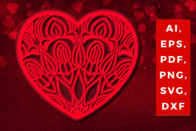 layered 3D Valentine Hearts design SVG, Layered Heart, 3D Heart, 3D Mandala, Heart Mandala, Valentine Card SVG, Papercut Heart, Valentine Mandala SVG MD JOYNAL ABDIN 