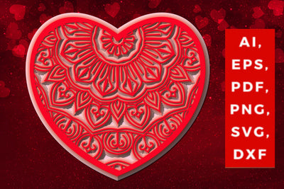 layered 3D Valentine Hearts design SVG, Layered Heart, 3D Heart, 3D Mandala, Heart Mandala, Valentine Card SVG, Papercut Heart, Valentine Mandala SVG MD JOYNAL ABDIN 
