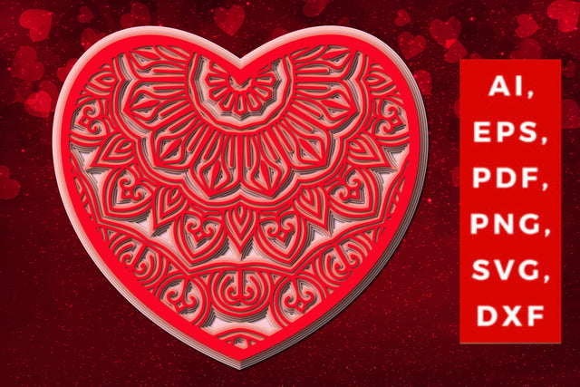layered 3D Valentine Hearts design SVG, Layered Heart, 3D Heart, 3D Mandala, Heart Mandala, Valentine Card SVG, Papercut Heart, Valentine Mandala SVG MD JOYNAL ABDIN 