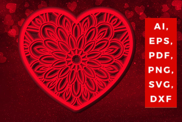 layered 3D Valentine Hearts design SVG, Layered Heart, 3D Heart, 3D Mandala, Heart Mandala, Valentine Card SVG, Papercut Heart, Valentine Mandala SVG MD JOYNAL ABDIN 
