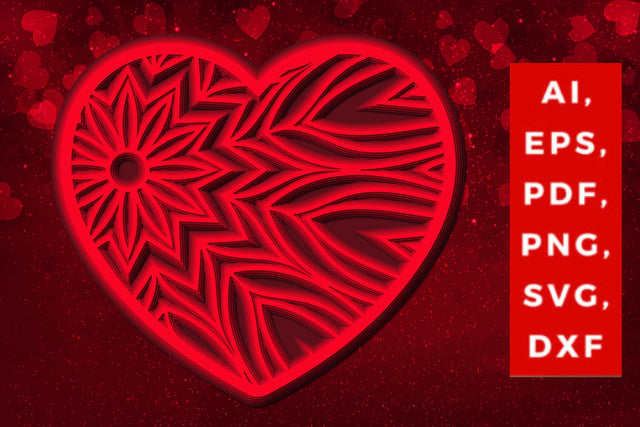 layered 3D Valentine Hearts design SVG, Layered Heart, 3D Heart, 3D Mandala, Heart Mandala, Valentine Card SVG, Papercut Heart, Valentine Mandala SVG MD JOYNAL ABDIN 
