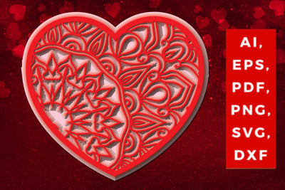 layered 3D Valentine Hearts design SVG, Layered Heart, 3D Heart, 3D Mandala, Heart Mandala, Valentine Card SVG, Papercut Heart, Valentine Mandala SVG MD JOYNAL ABDIN 