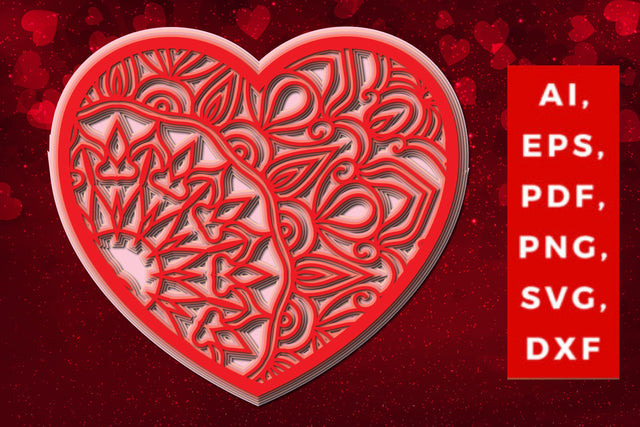 layered 3D Valentine Hearts design SVG, Layered Heart, 3D Heart, 3D Mandala, Heart Mandala, Valentine Card SVG, Papercut Heart, Valentine Mandala SVG MD JOYNAL ABDIN 