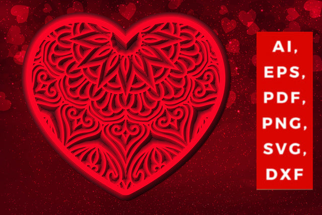 layered 3D Valentine Hearts design SVG, Layered Heart, 3D Heart, 3D Mandala, Heart Mandala, Valentine Card SVG, Papercut Heart, Valentine Mandala SVG MD JOYNAL ABDIN 