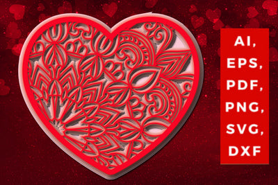 layered 3D Valentine Hearts design SVG, Layered Heart, 3D Heart, 3D Mandala, Heart Mandala, Valentine Card SVG, Papercut Heart, Valentine Mandala SVG MD JOYNAL ABDIN 
