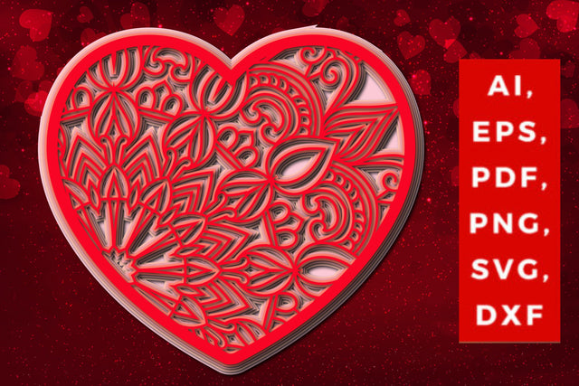layered 3D Valentine Hearts design SVG, Layered Heart, 3D Heart, 3D Mandala, Heart Mandala, Valentine Card SVG, Papercut Heart, Valentine Mandala SVG MD JOYNAL ABDIN 