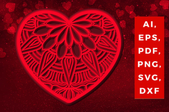 layered 3D Valentine Hearts design SVG, Layered Heart, 3D Heart, 3D Mandala, Heart Mandala, Valentine Card SVG, Papercut Heart, Valentine Mandala SVG MD JOYNAL ABDIN 