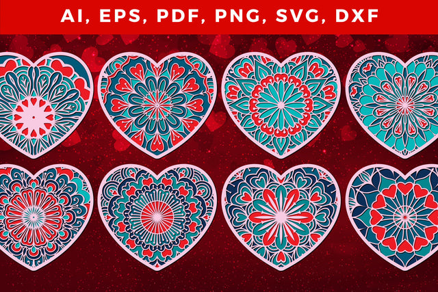 layered 3D Valentine Hearts SVG bundle, Layered Heart, 3D Heart, 3D Mandala, Heart Mandala, Valentine Card SVG, Papercut Heart, Valentine Mandala SVG MD JOYNAL ABDIN 