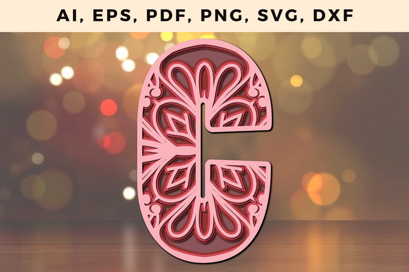 Layered Alphabet C Letter 3D Mandala Svg SVG MD JOYNAL ABDIN 