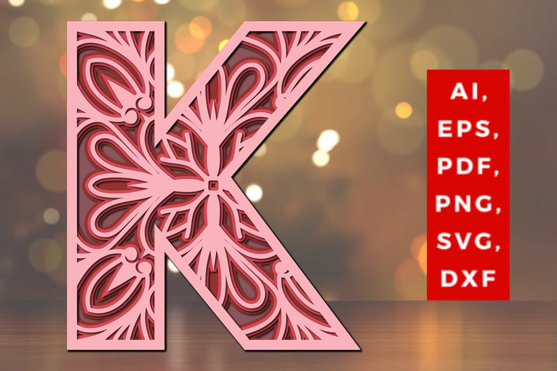 Layered Alphabet K Letter 3D Mandala Svg SVG MD JOYNAL ABDIN 