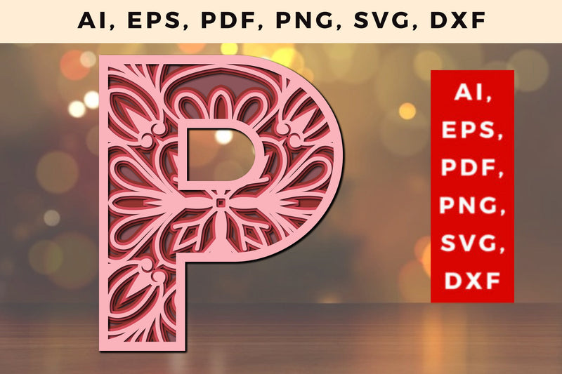 Layered Alphabet P Letter 3D Mandala Svg SVG MD JOYNAL ABDIN 
