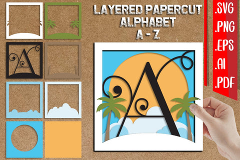 Layered Alphabet Papercut A-Z svg eps ai png pdf 3D Paper zafrans studio 