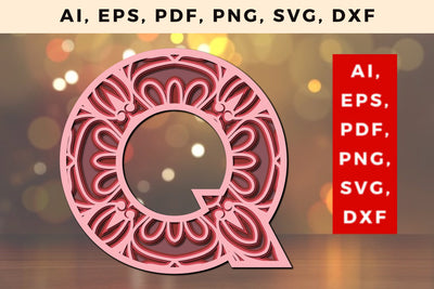Layered Alphabet Q Letter 3D Mandala Svg SVG MD JOYNAL ABDIN 