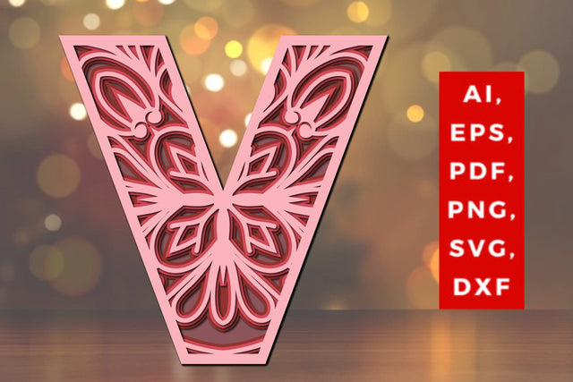 Layered Alphabet V Letter 3D Mandala Svg SVG MD JOYNAL ABDIN 