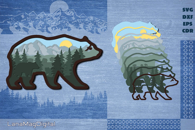 Layered Bear Mountain svg, 3d bear svg, Layered mandala svg 3D Paper LanaMagDigital 