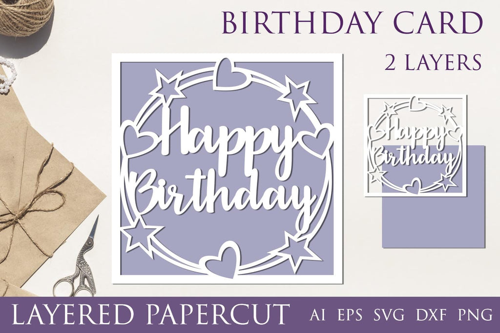 Layered birthday card svg, Happy birthday papercut template - So Fontsy