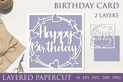 Layered birthday card svg, Happy birthday papercut template 3D Paper AnastasiyaArtDesign 