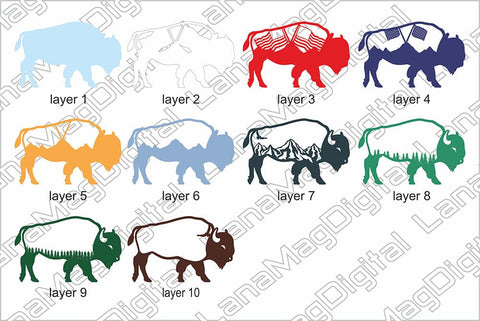 Layered Bison svg, Patriotic 4-th of july svg, USA Buffalo svg 3D Paper LanaMagDigital 