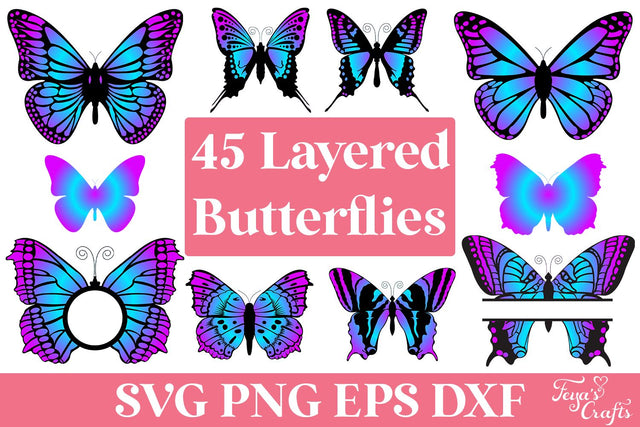 Layered Butterflies SVG Bundle SVG Feya's Fonts and Crafts 