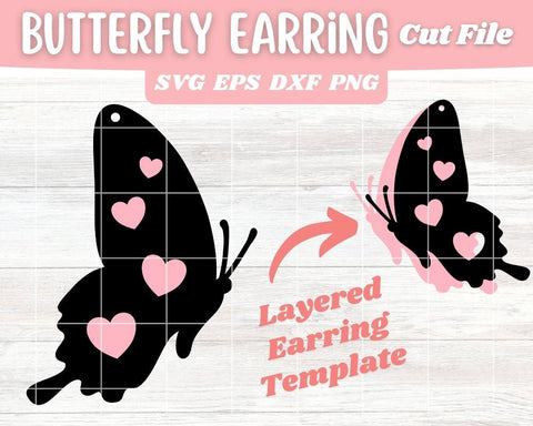 Layered Butterfly Heart Earrings SVG Cut File, Laser Earring Cut File for Glowforge SVG Apple Grove Designs 