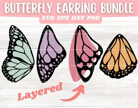 Layered Butterfly Wing Earrings Bundle SVG Cut File, Laser Earring Cut File Bundle for Glowforge SVG Apple Grove Designs 