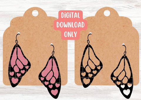 Layered Butterfly Wing Heart Earrings SVG Cut File, Laser Earring Cut File for Glowforge SVG Apple Grove Designs 