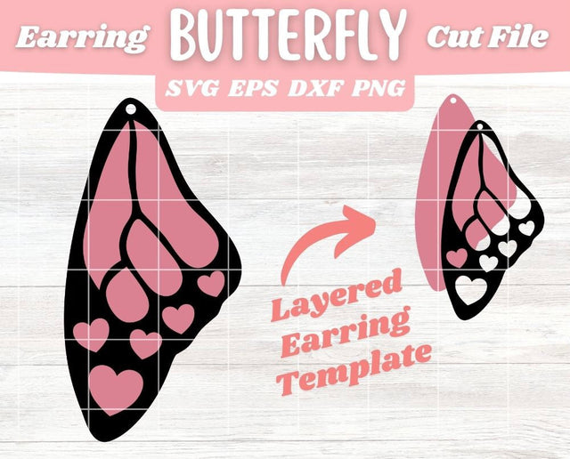 Layered Butterfly Wing Heart Earrings SVG Cut File, Laser Earring Cut File for Glowforge SVG Apple Grove Designs 