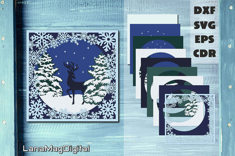 Layered Christmas forest and deer svg 3d Christmas decor svg 3D Paper LanaMagDigital 