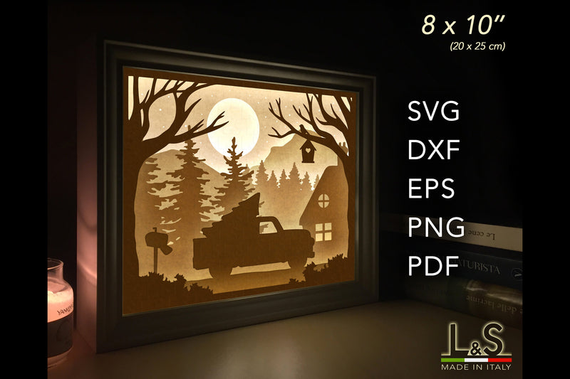 Layered Christmas Pickup Truck Svg | Light Shadow Box Template - So Fontsy