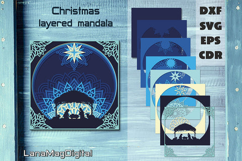 Layered christmas svg, layered mandala svg, deer in the winter forest svg, christmas shadow box svg 3D Paper LanaMagDigital 