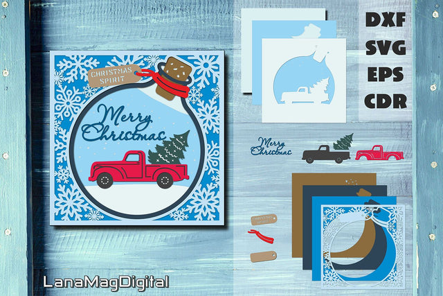 Layered Christmas truck svg, 3d Merry Christmas decor svg 3D Paper LanaMagDigital 