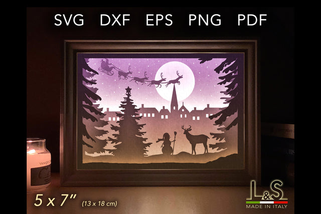 Layered Christmas Village Svg | Light Shadow Box Template 3D Paper Lights & Silhouettes 