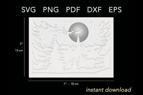 Layered Christmas Village Svg | Light Shadow Box Template 3D Paper Lights & Silhouettes 