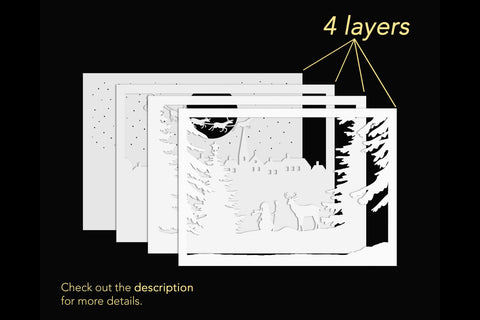 Layered Christmas Village Svg | Light Shadow Box Template 3D Paper Lights & Silhouettes 