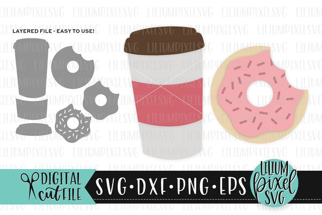 Layered Coffee Cup and Donut- Summer SVG SVG Lilium Pixel SVG 