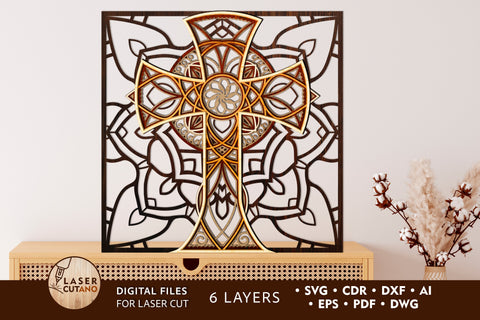 Layered CROSS Religious Cutting File SVG Multilayer Laser Cut Files, Mandala, SVG, 3D Designs SVG LaserCutano 