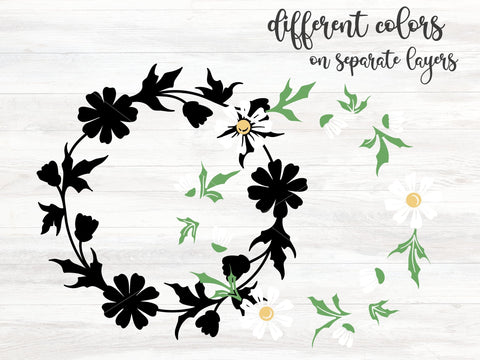 Layered Daisy Floral Wreath SVG Cut File, Daisy Circle Vector, Hand Drawn Daisy Outline Design SVG Apple Grove Designs 