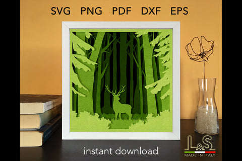 Layered Deer Shadow Box Svg | 3D Light Box Template 3D Paper Lights & Silhouettes 