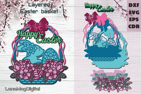 Layered Easter basket svg Happy Easter svg Easter bunny svg SVG LanaMagDigital 