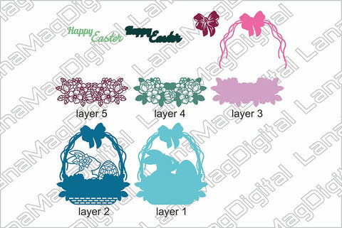 Layered Easter basket svg Happy Easter svg Easter bunny svg SVG LanaMagDigital 