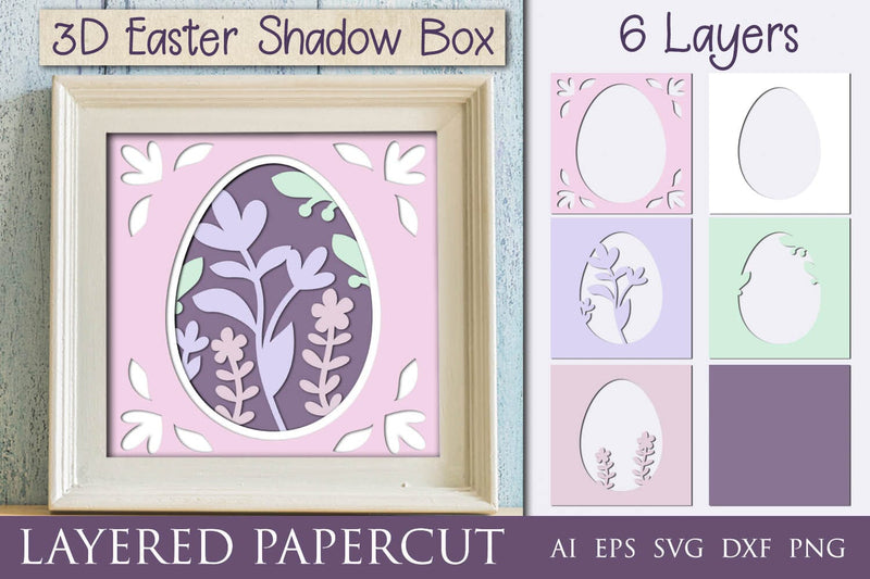 Layered easter shadow box svg, 3d easter egg with flowers, Papercut ...