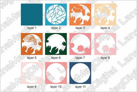 Layered fish in the pond with lotus svg Golden koi fish svg 3D Paper LanaMagDigital 