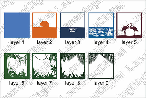 Layered flamingo svg, Tropical sunset, Flamingo Papercut 3D Paper LanaMagDigital 