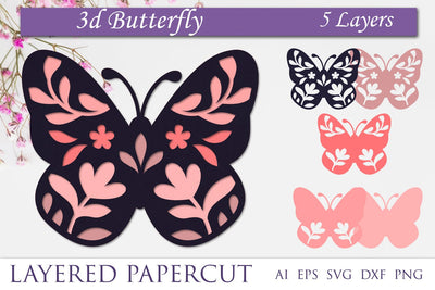 Layered flower butterfly svg template, 3d laser cut butterfly 3D Paper AnastasiyaArtDesign 