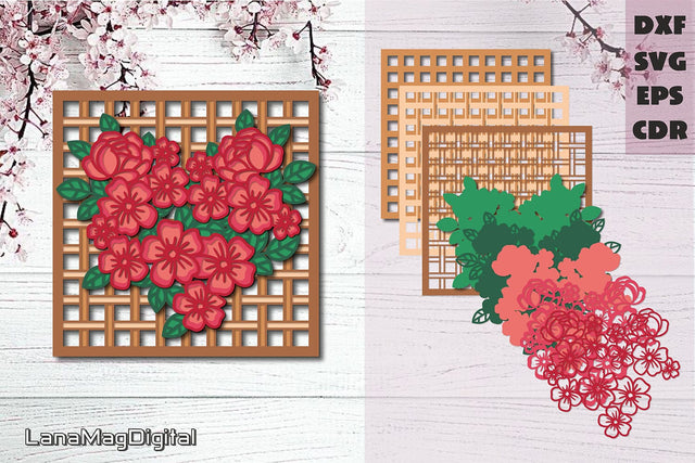 Layered flower heart SVG 3D heart Floral Love Valentines day 3D Paper LanaMagDigital 