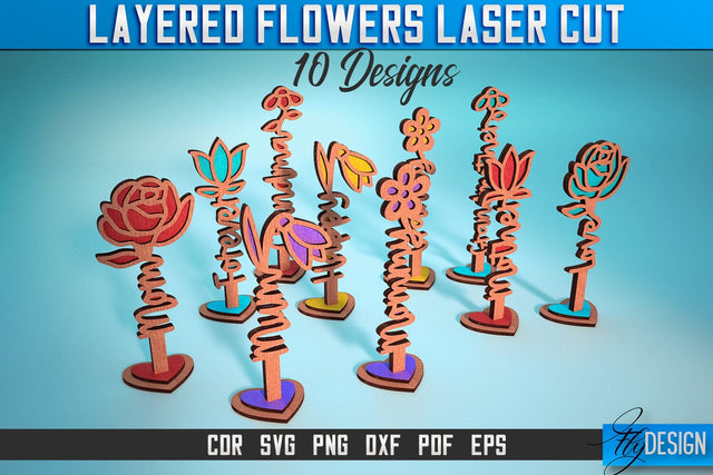 Layered Flower Laser Cut SVG | Laser Flower SVG Design | CNC Files SVG Fly Design 