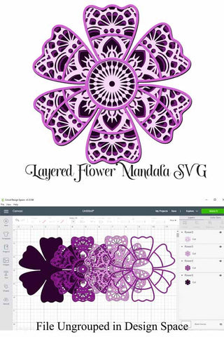 Layered Flower Mandala SVG 4 Layers SVG Digital Honeybee 